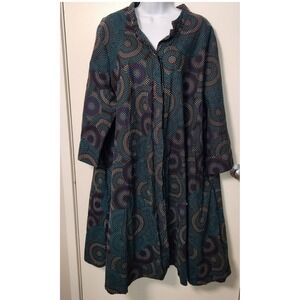 Zuri Made in‎ Kenya 100% Cotton Geometric Plus Size Dress 2X Midi Hidden Buttons